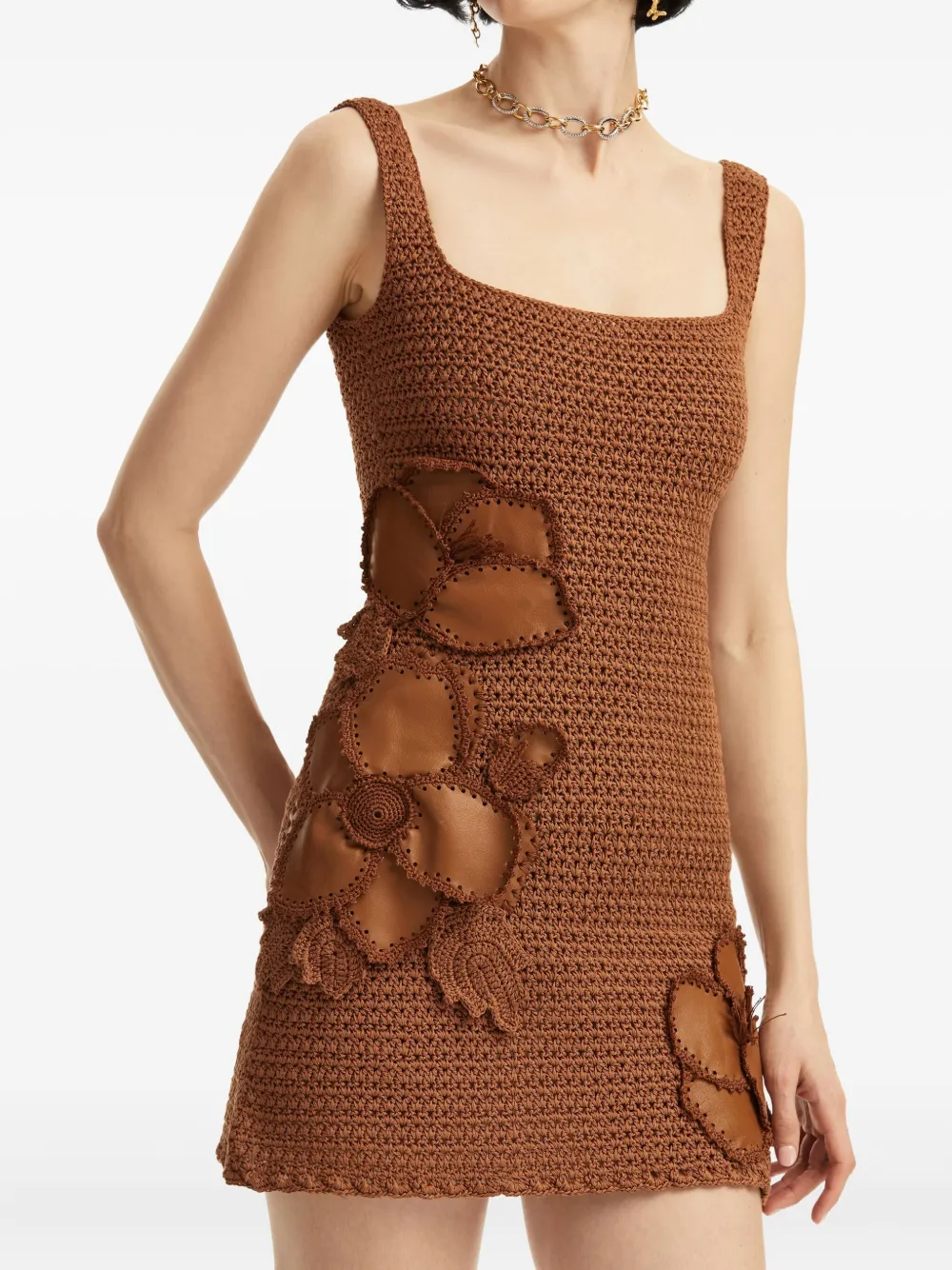 Oscar de la Renta Gehaakte mini-jurk Bruin