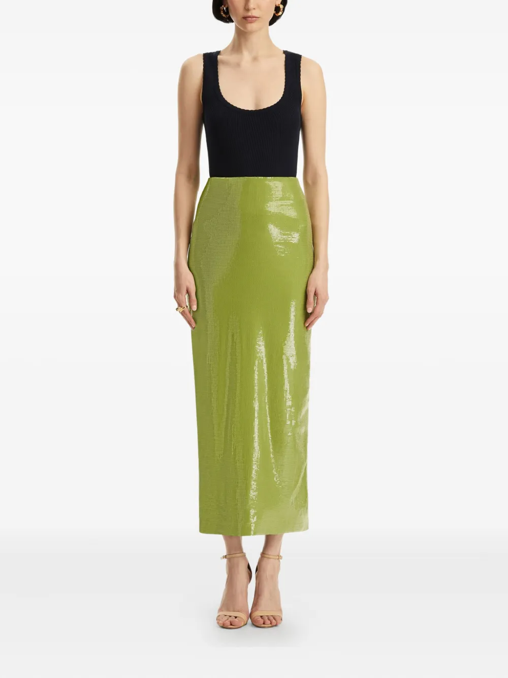 Oscar de la Renta Kokerrok met pailletten - Groen