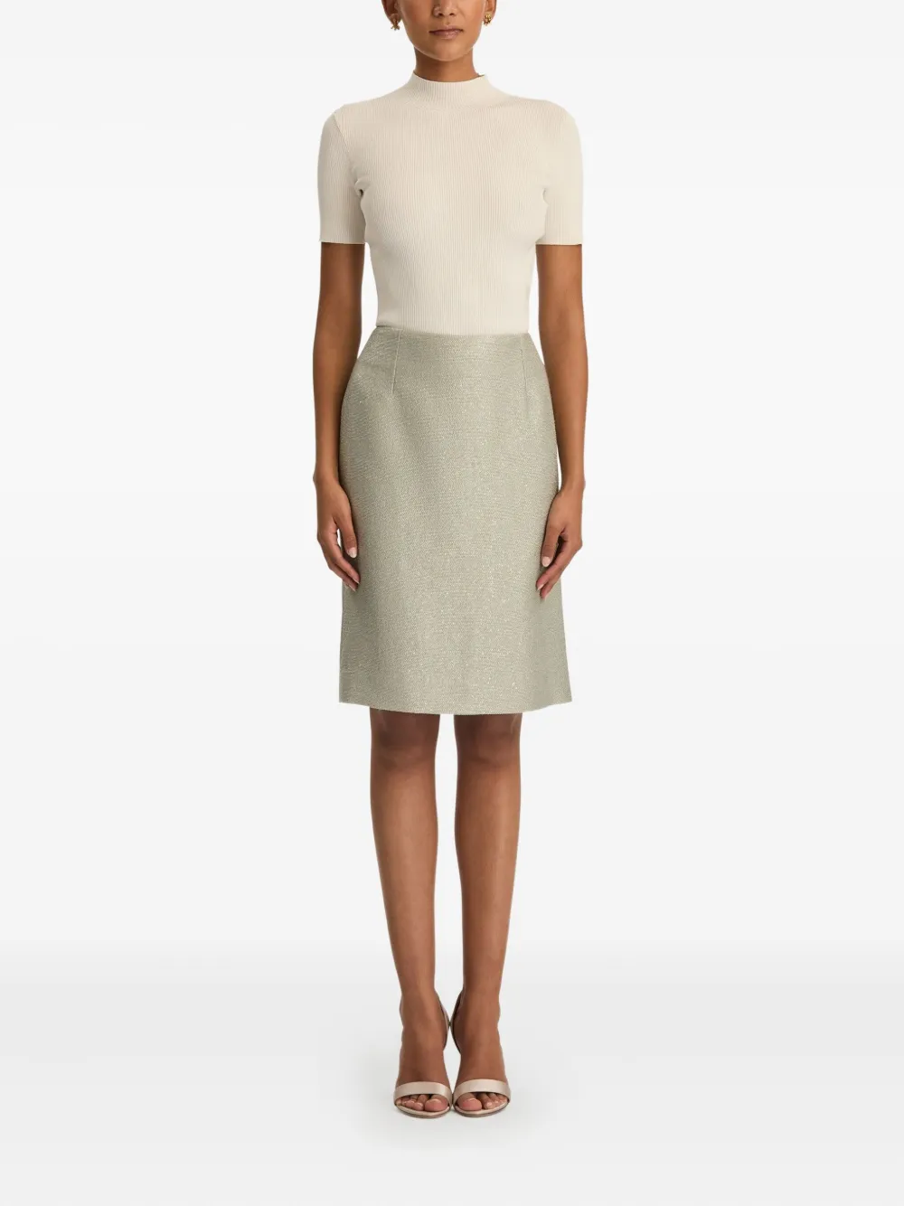 Oscar de la Renta Tweed kokerrok met pailletten - Zilver