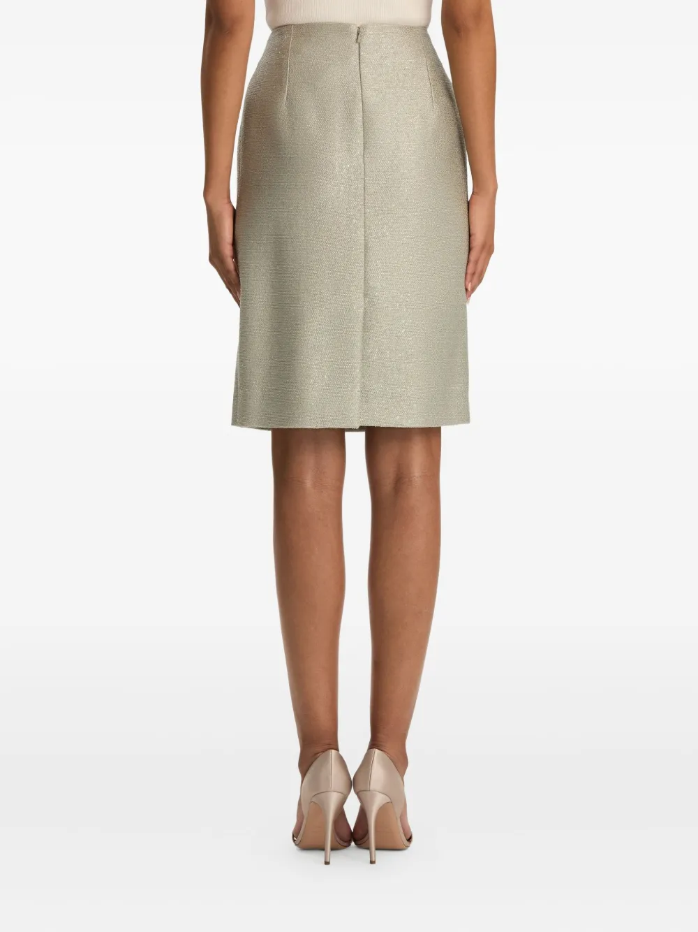Oscar De La Renta Sequinned Tweed Pencil Skirt In Gray
