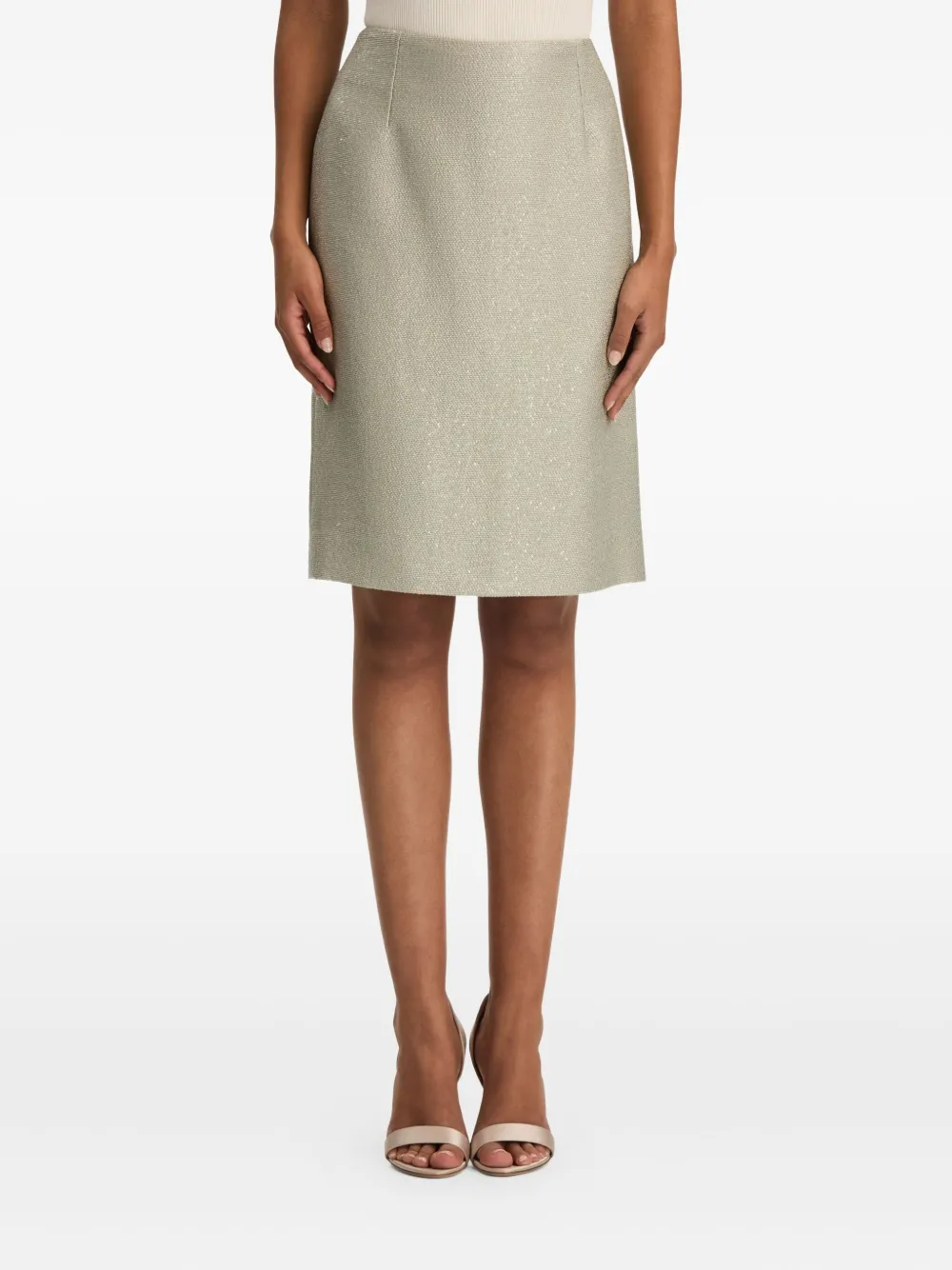 Oscar De La Renta Sequinned Tweed Pencil Skirt In Gray