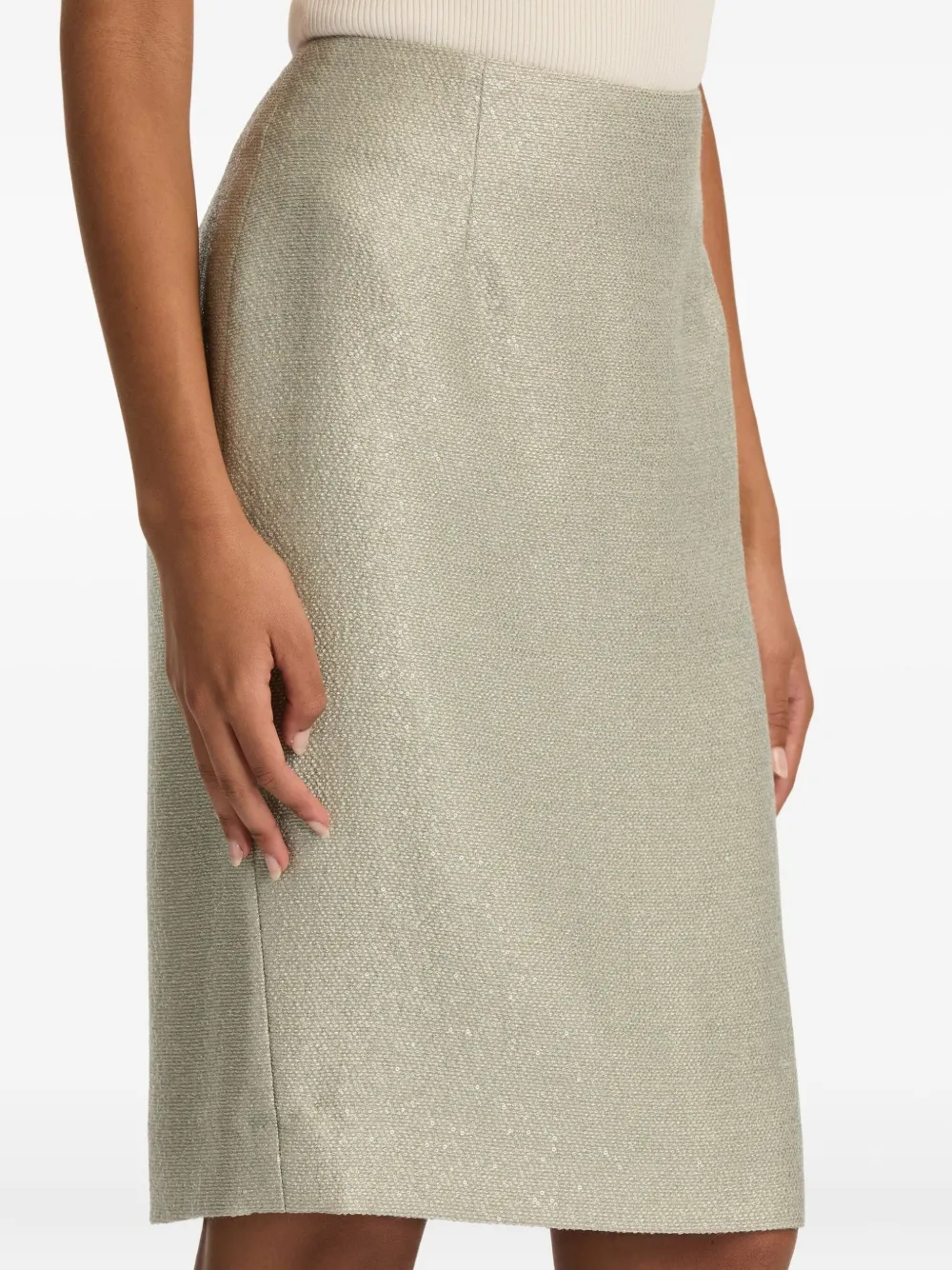 Oscar De La Renta Sequinned Tweed Pencil Skirt In Gray