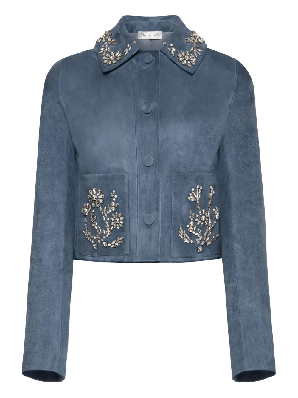 Oscar De La Renta Crystal-embroidered Jacket In Blue