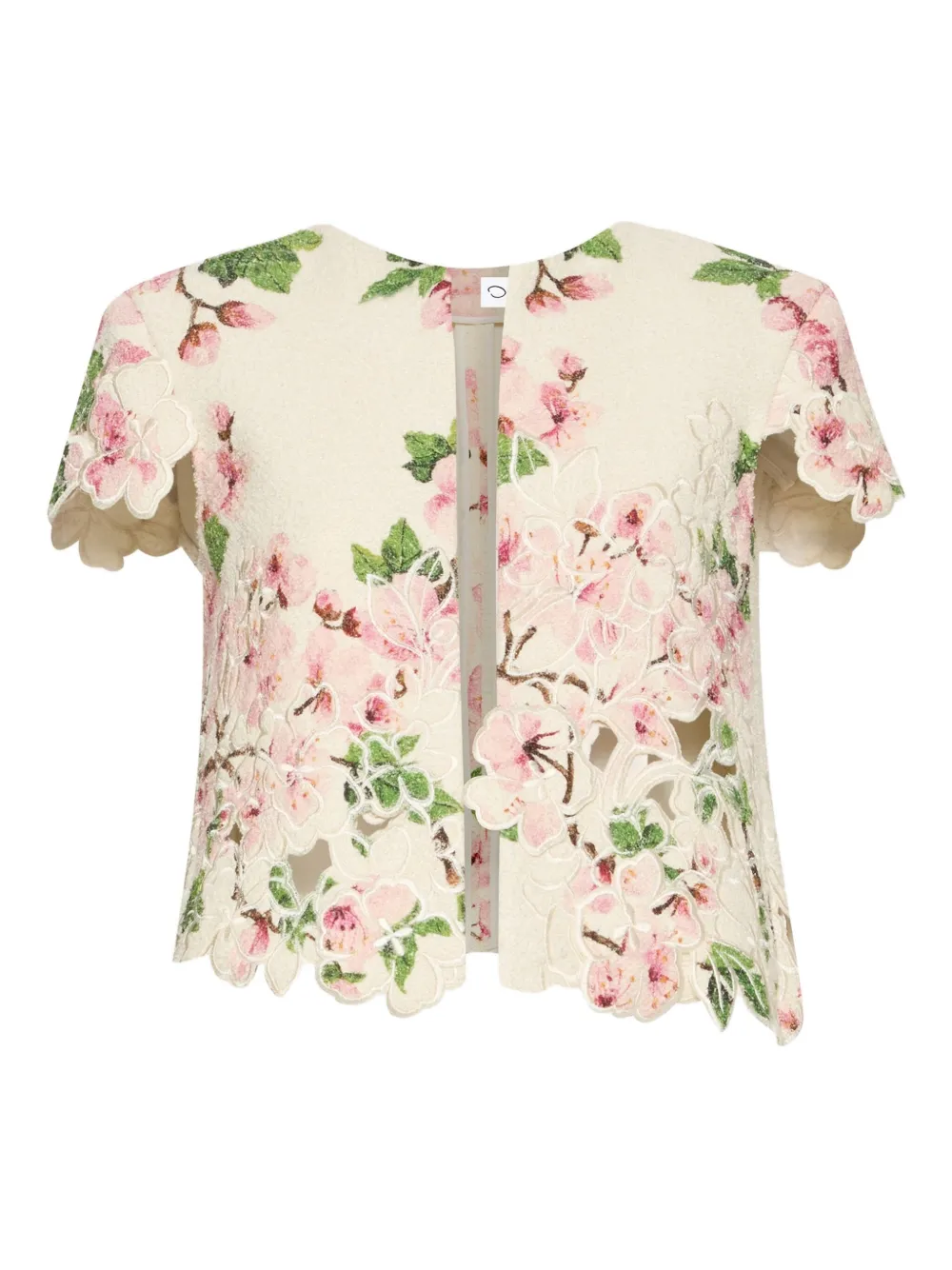Oscar De La Renta Floral-embroidered Cropped Jacket In Neutral