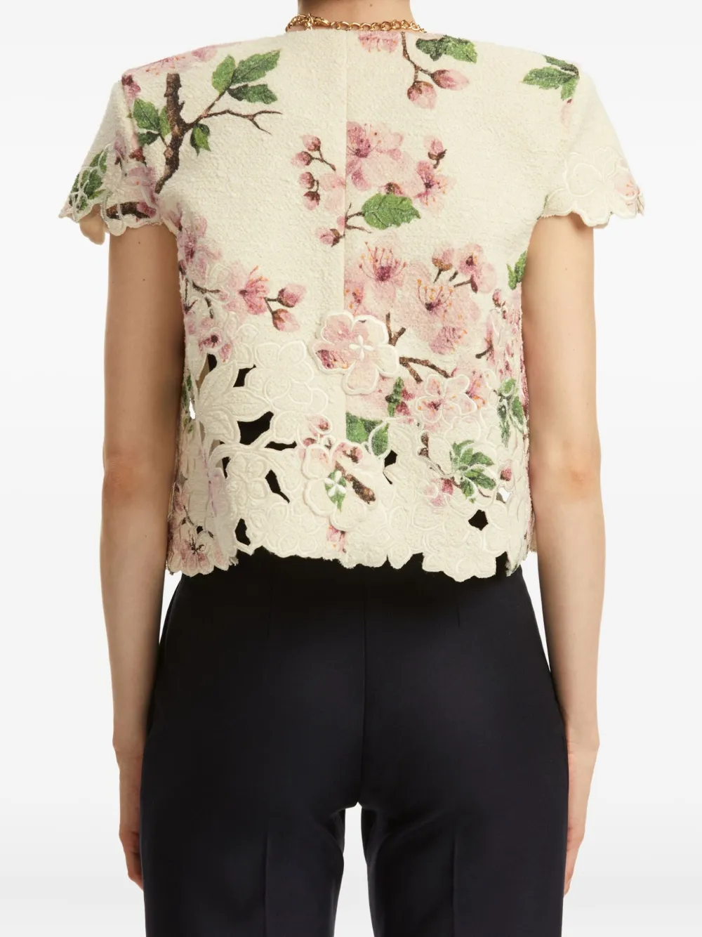 Oscar De La Renta Floral-embroidered Cropped Jacket In Neutral