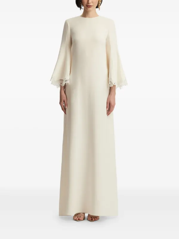 Oscar De La Renta lace-trim Kaftan Dress Neutrals FARFETCH IN