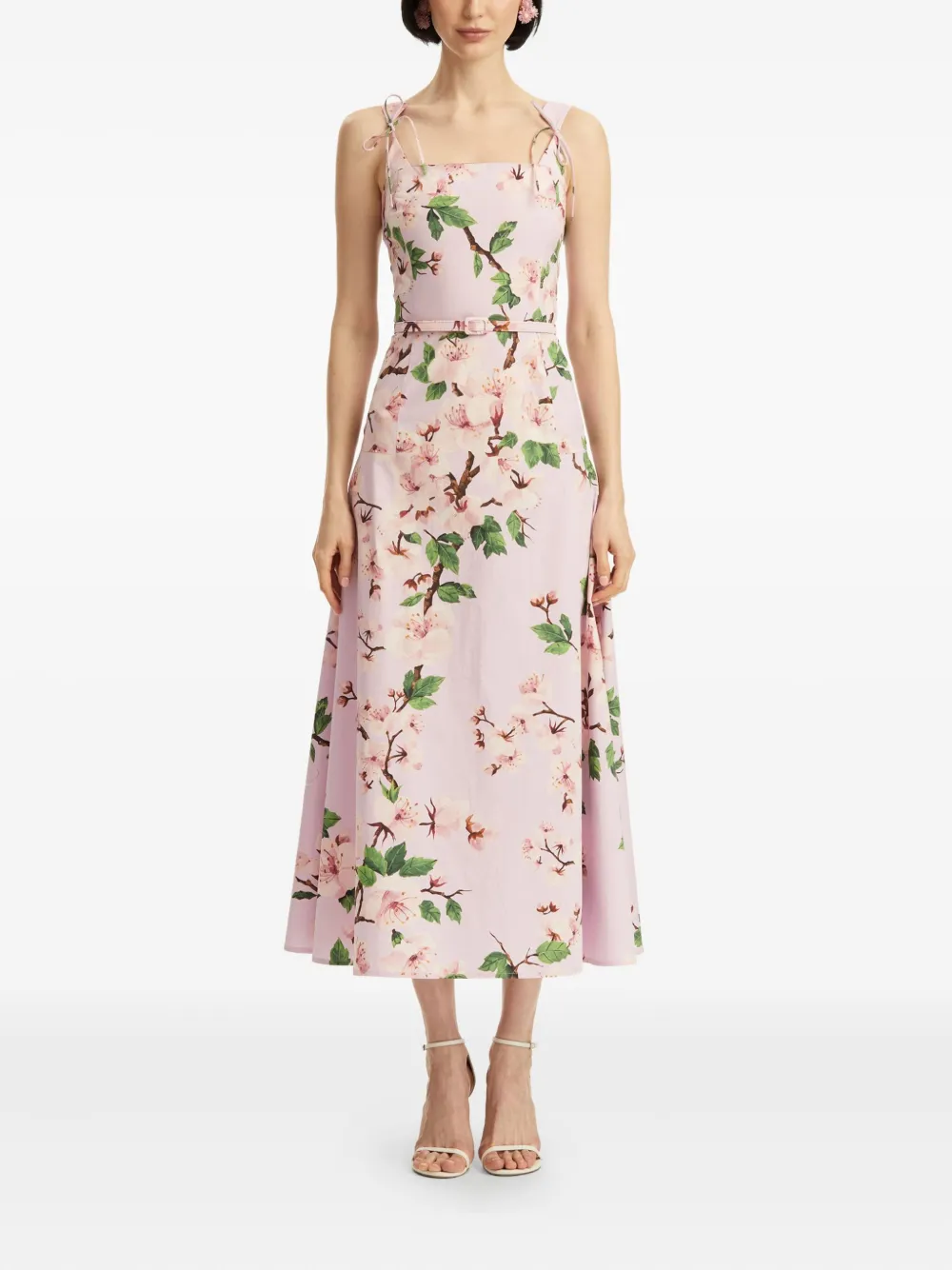 Oscar de la Renta Popeline jurk met Cherry Blossom-print - Roze