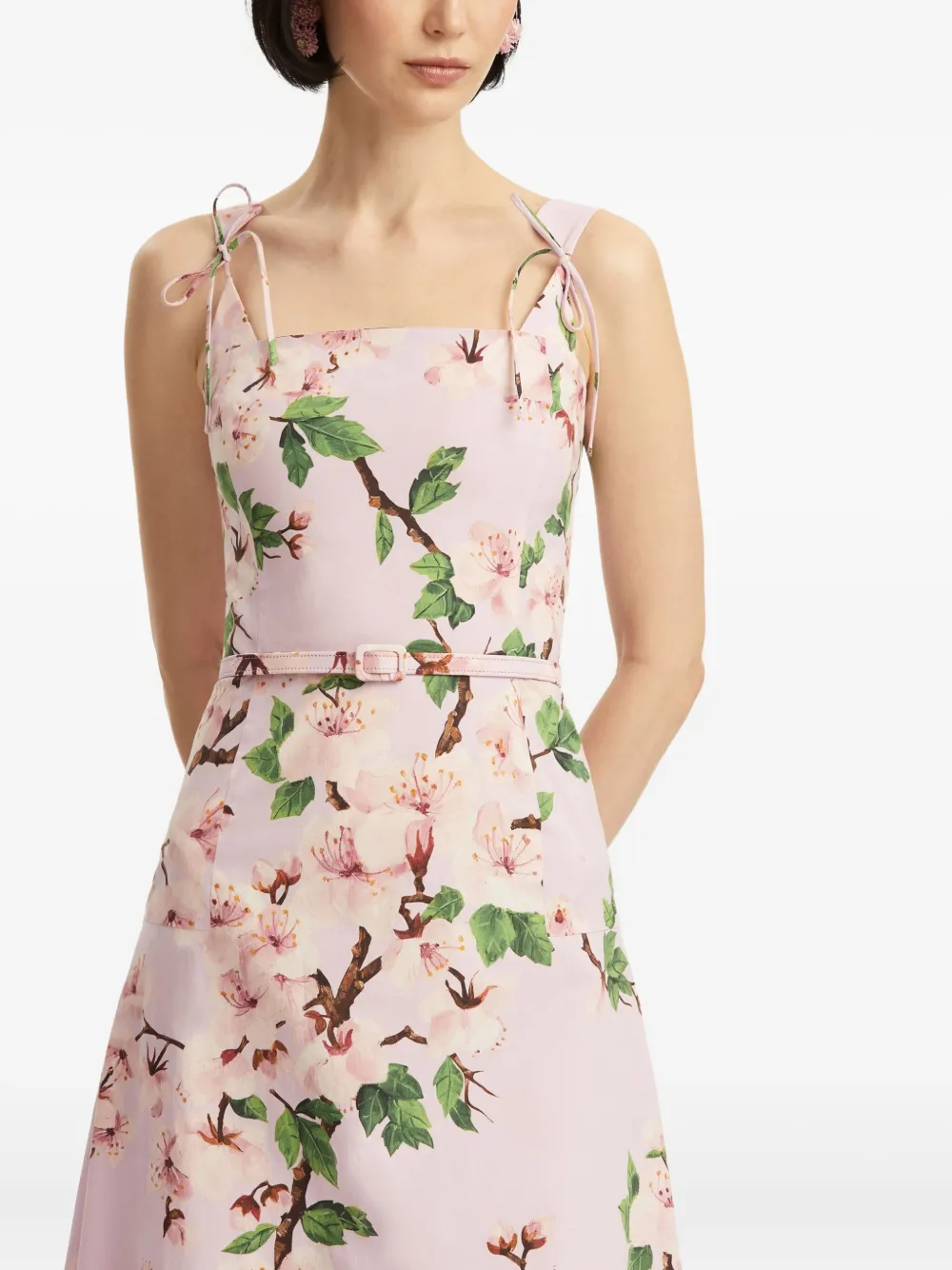 Oscar de la Renta Popeline jurk met Cherry Blossom-print Roze