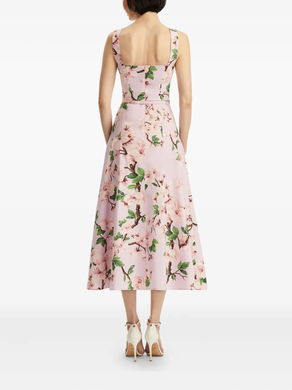 Oscar de la Renta Popeline jurk met Cherry Blossom-print Roze