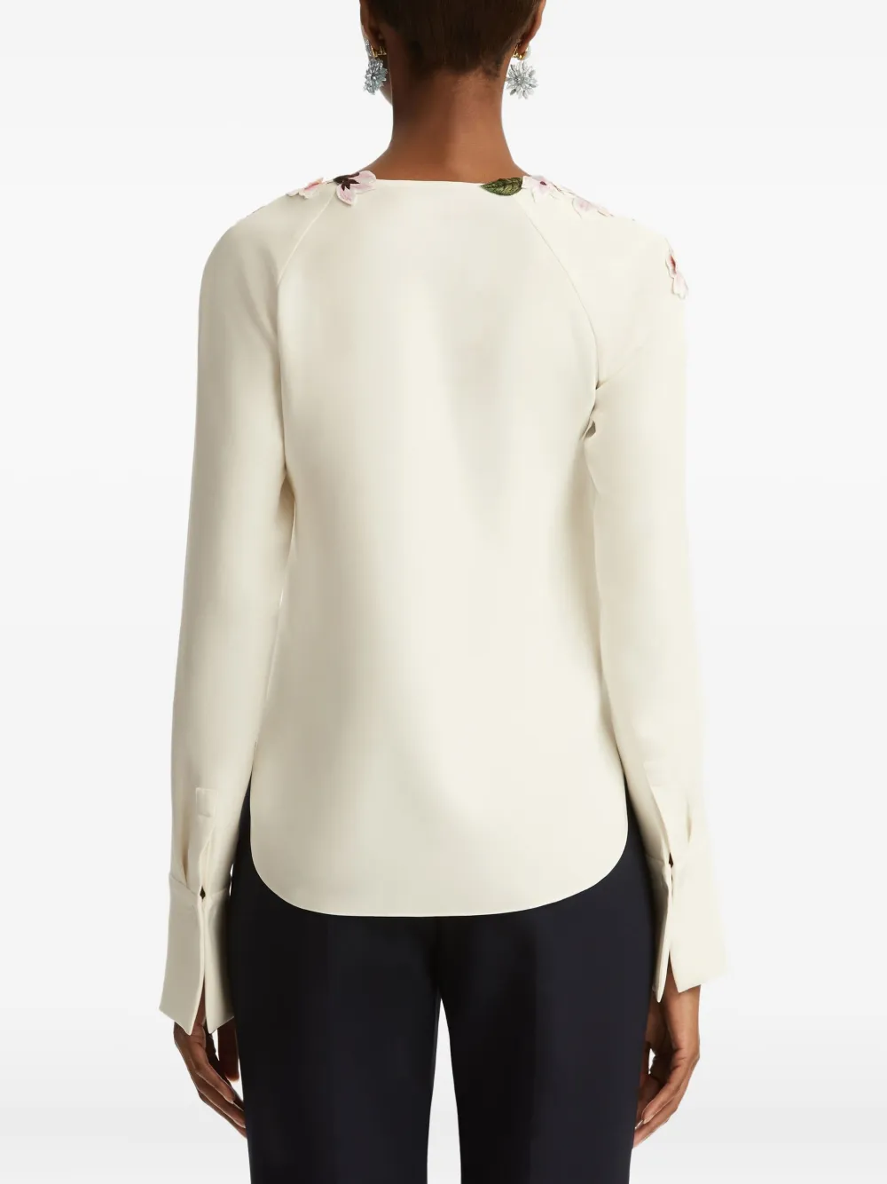 OSCAR DE LA RENTA FLORAL-EMBELLISHED LONG-SLEEVE BLOUSE
