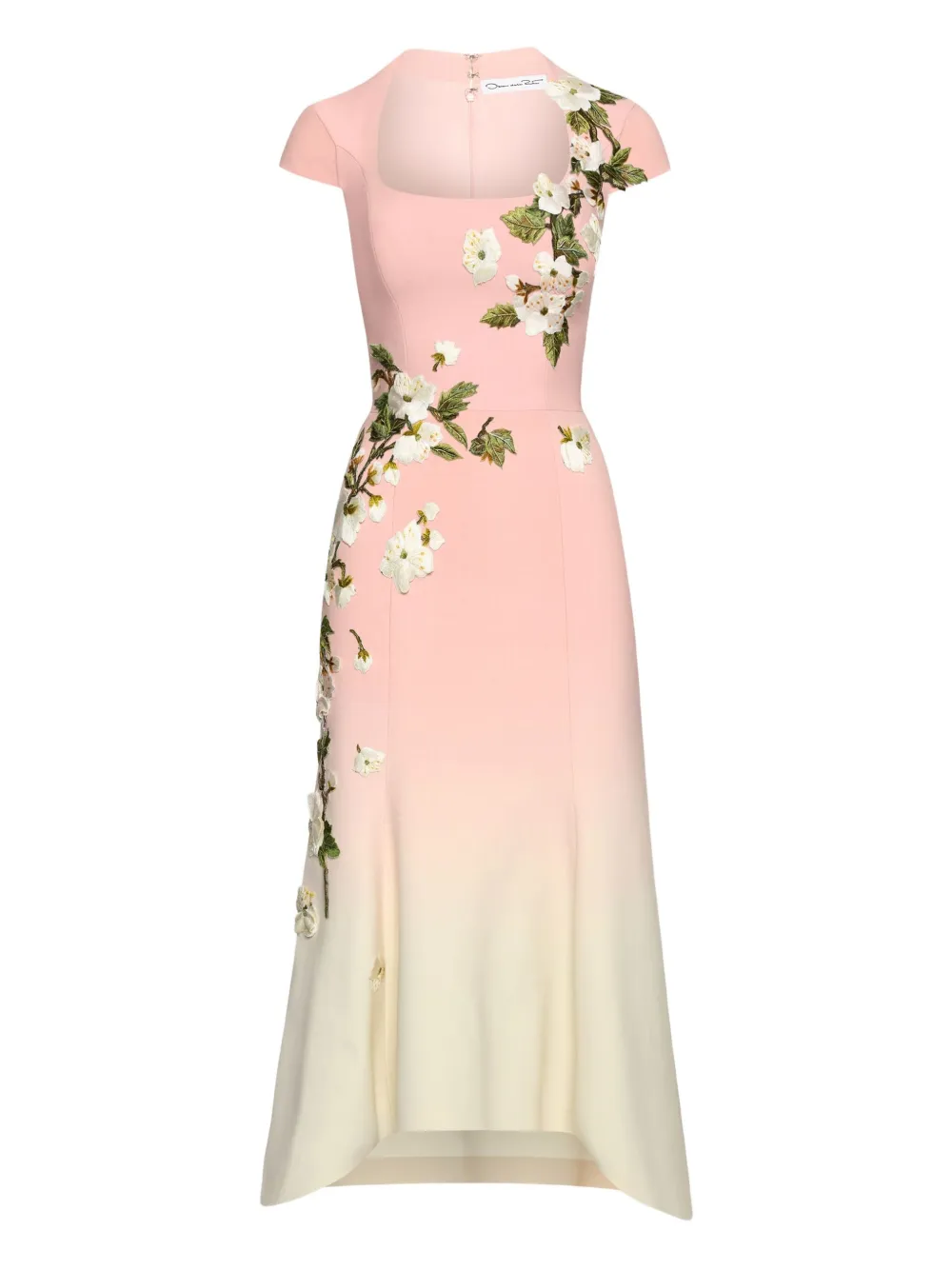 Oscar de la Renta Midi-jurk met geborduurde bloemen Roze