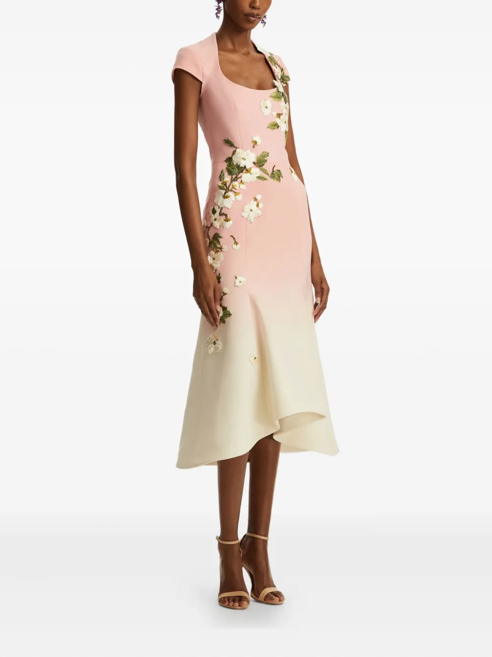 Oscar de la Renta Midi-jurk met geborduurde bloemen Roze