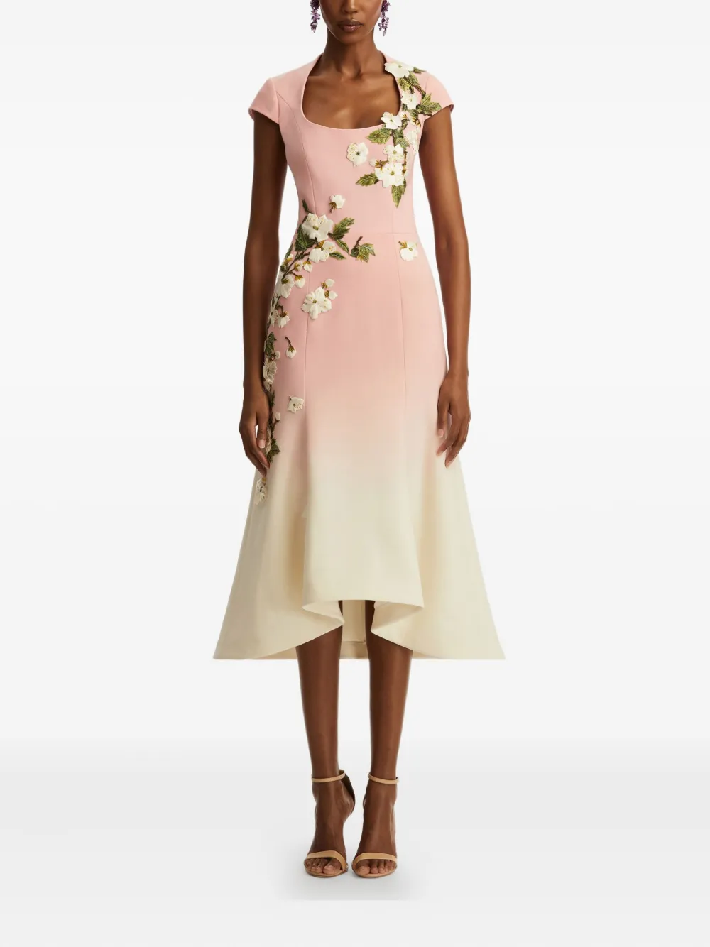 Oscar de la Renta Midi-jurk met geborduurde bloemen Roze