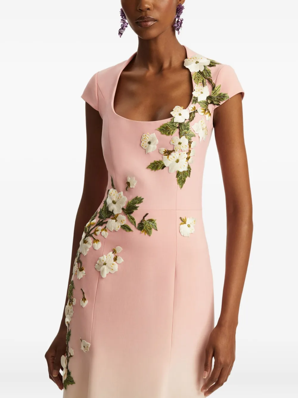 Oscar de la Renta Midi-jurk met geborduurde bloemen Roze