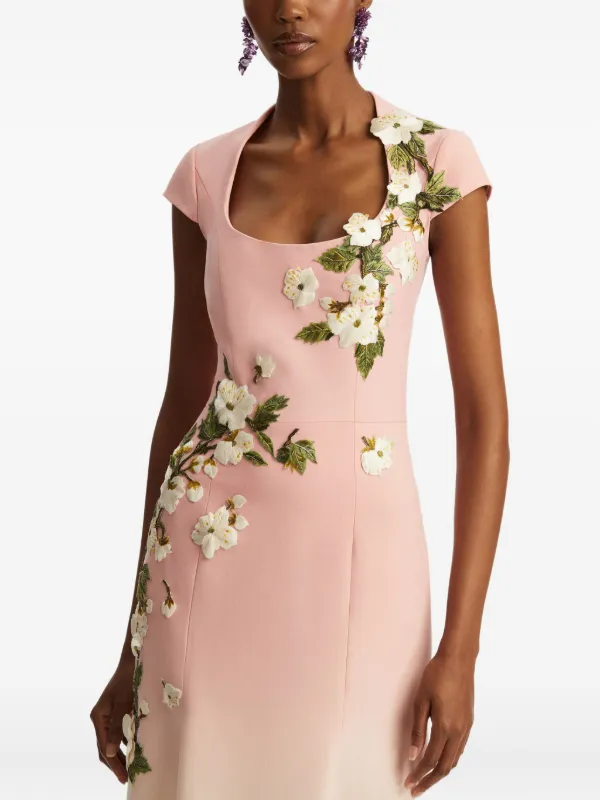 Oscar De La Renta floral-embroidered Midi Dress Pink FARFETCH SG