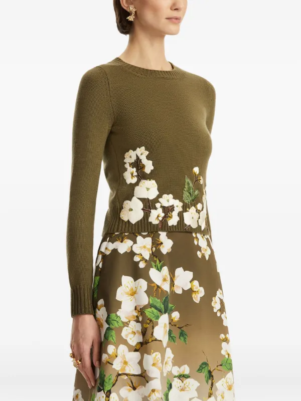 Oscar De La Renta floral-embroidered Sweater Green FARFETCH IN