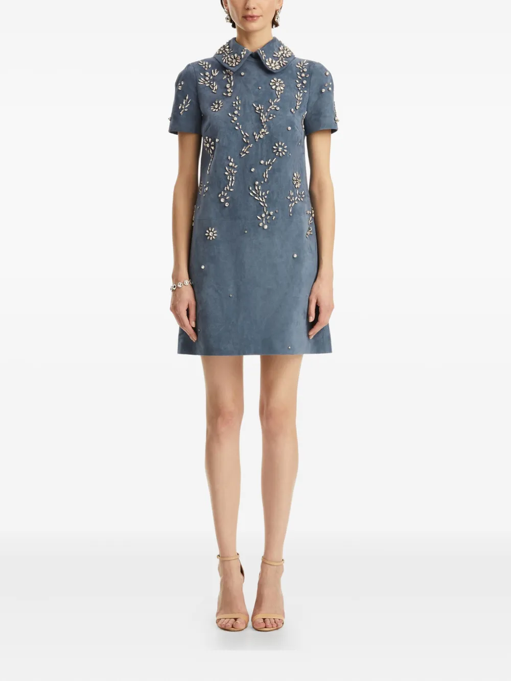 Oscar de la Renta Jurk met geborduurde kraag - Blauw
