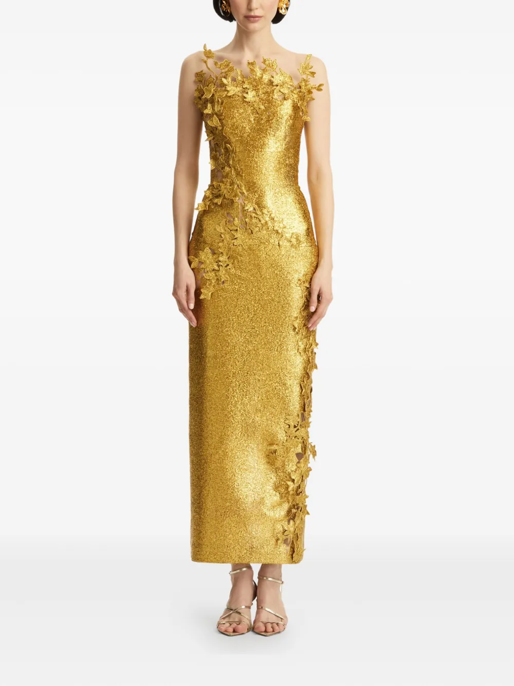 Oscar de la Renta Getailleerde jurk met blad Goud