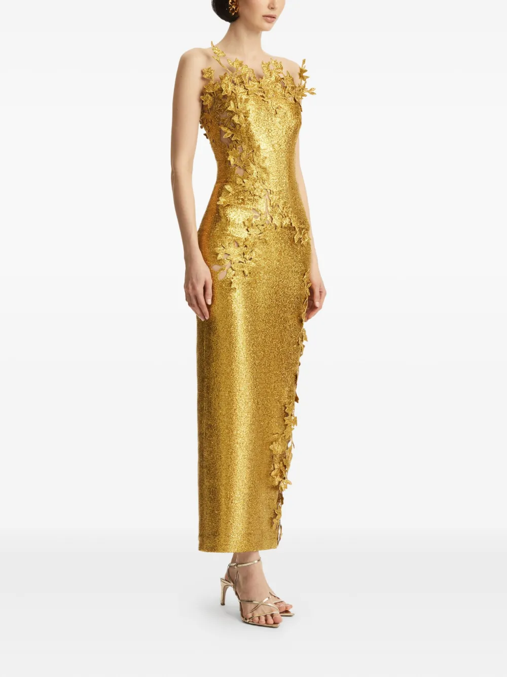 Oscar de la Renta Getailleerde jurk met blad - Goud