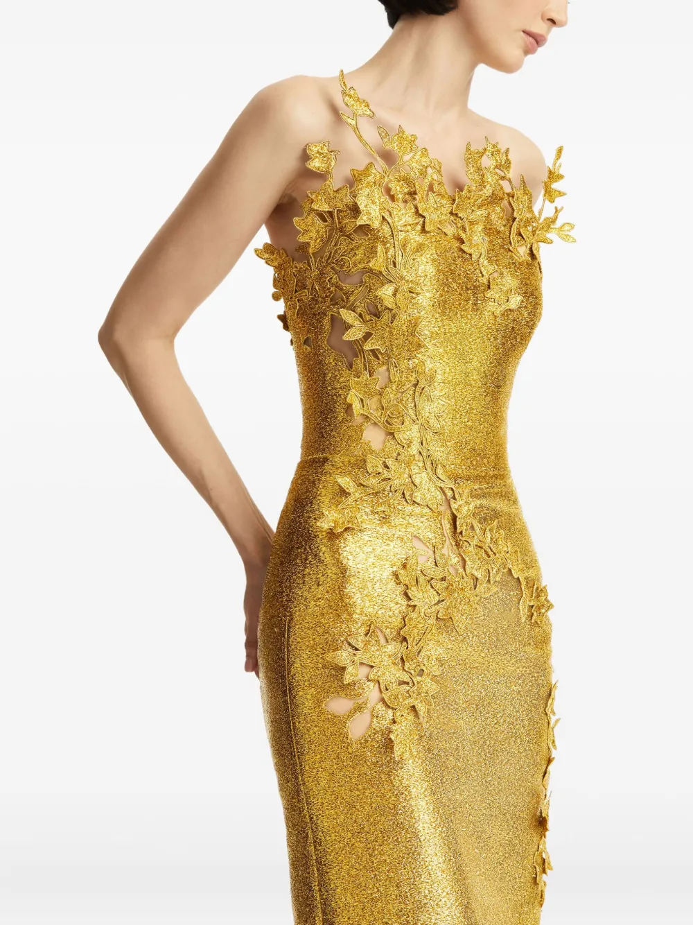 Oscar de la Renta Getailleerde jurk met blad Goud