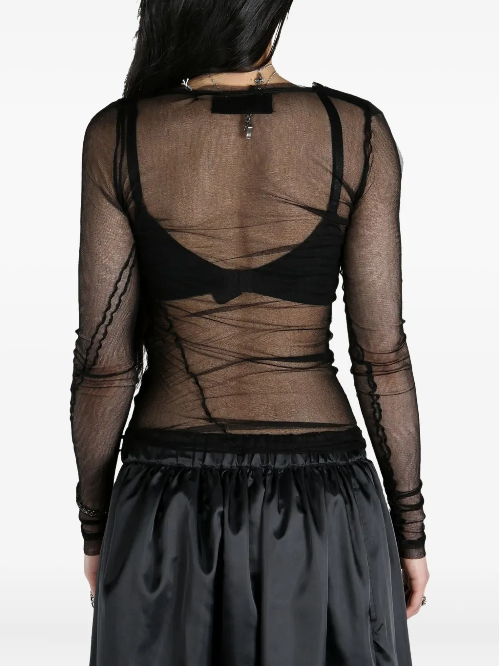 Marc Le Bihan sheer lace long-sleeve top Zwart