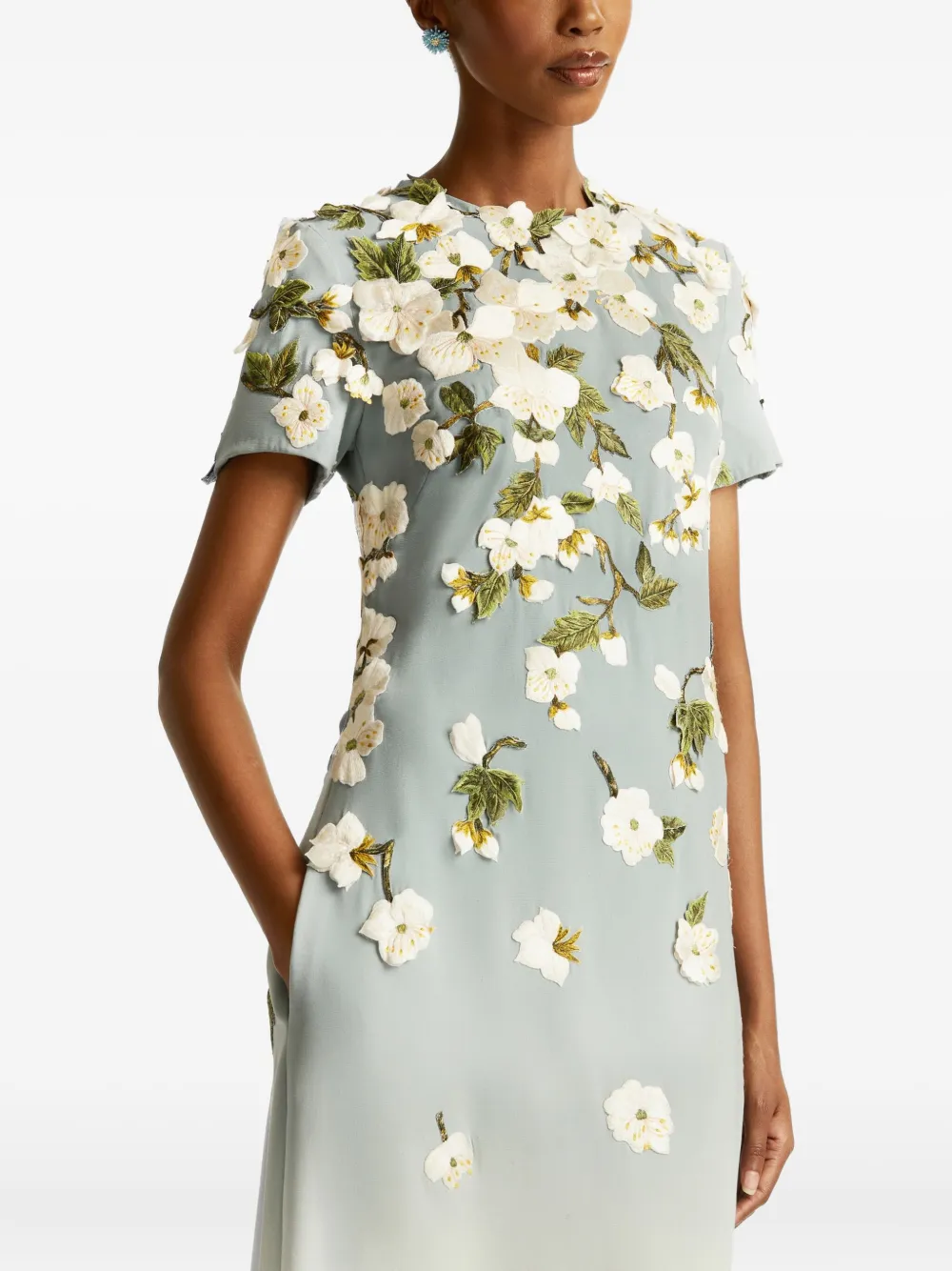 Oscar de la Renta Avondjurk verfraaid met bloemen Beige