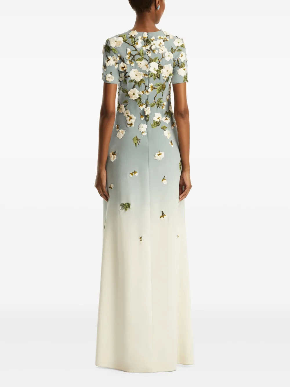 Oscar de la Renta Avondjurk verfraaid met bloemen Beige