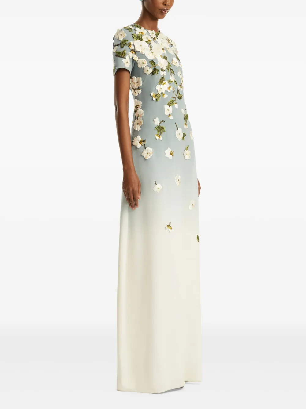 Oscar de la Renta Avondjurk verfraaid met bloemen Beige