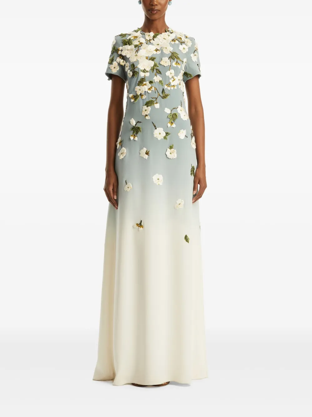 Oscar de la Renta Avondjurk verfraaid met bloemen Beige