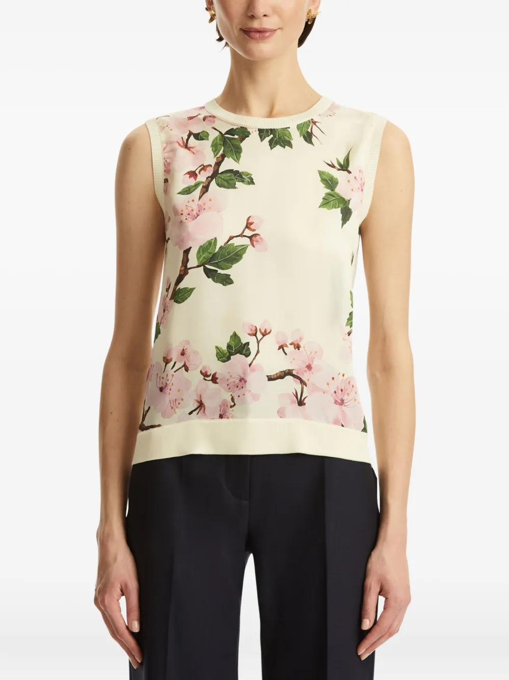 Shop Oscar De La Renta Printed Silk Tank Top