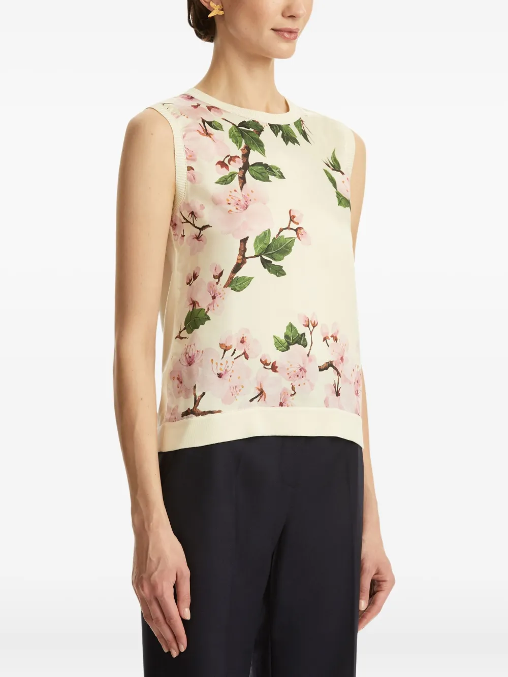 Shop Oscar De La Renta Printed Silk Tank Top