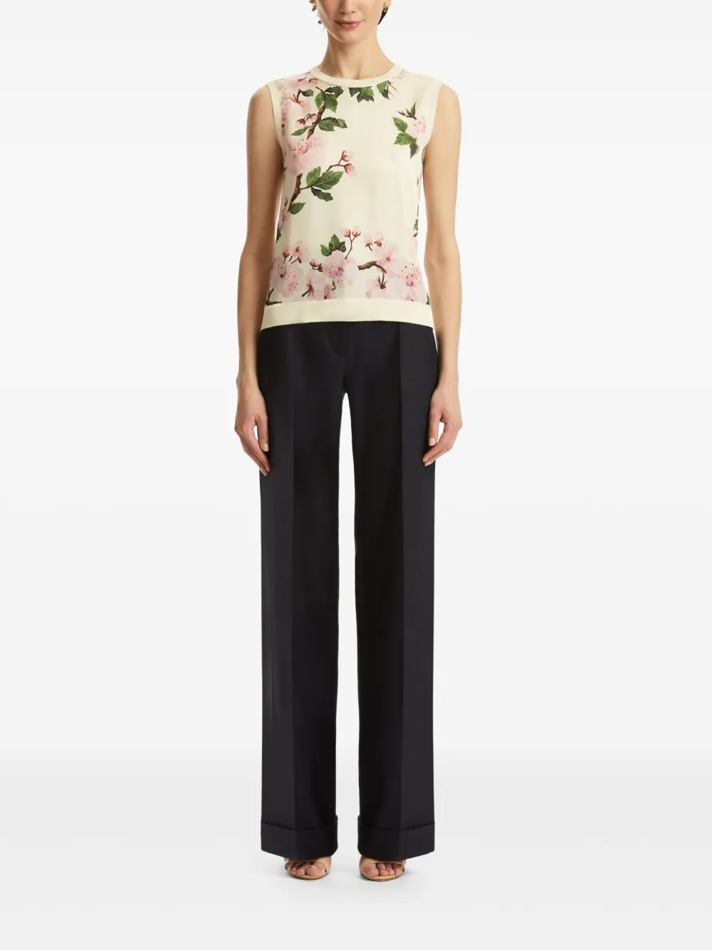 Shop Oscar De La Renta Printed Silk Tank Top
