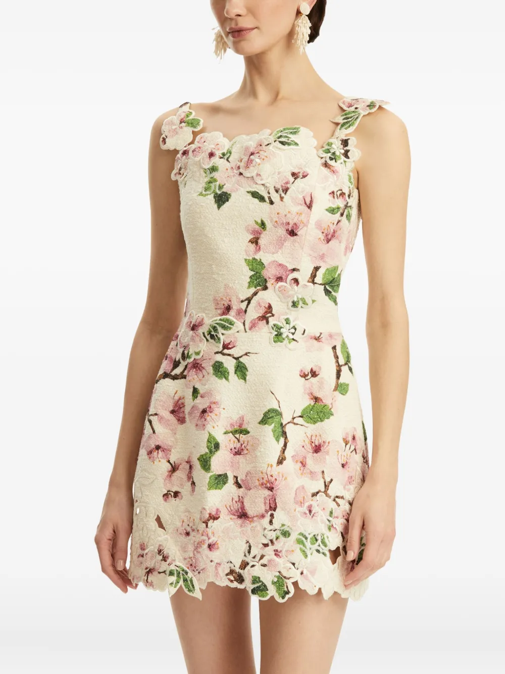 Oscar de la Renta Mini-jurk met bloemenkant Wit