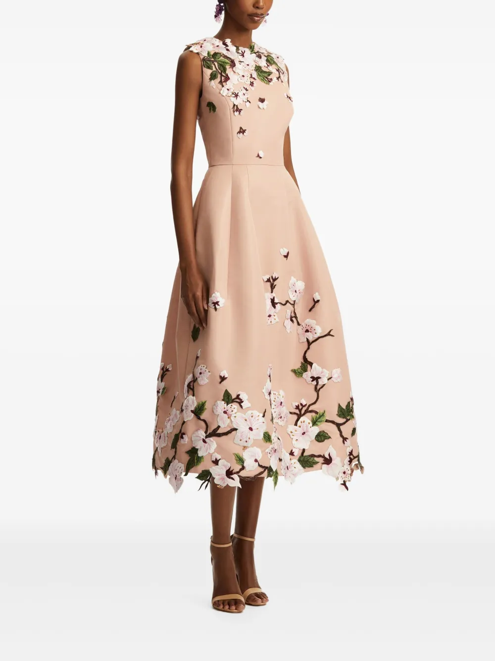 Oscar de la Renta Jurk met geborduurde bloemen Roze