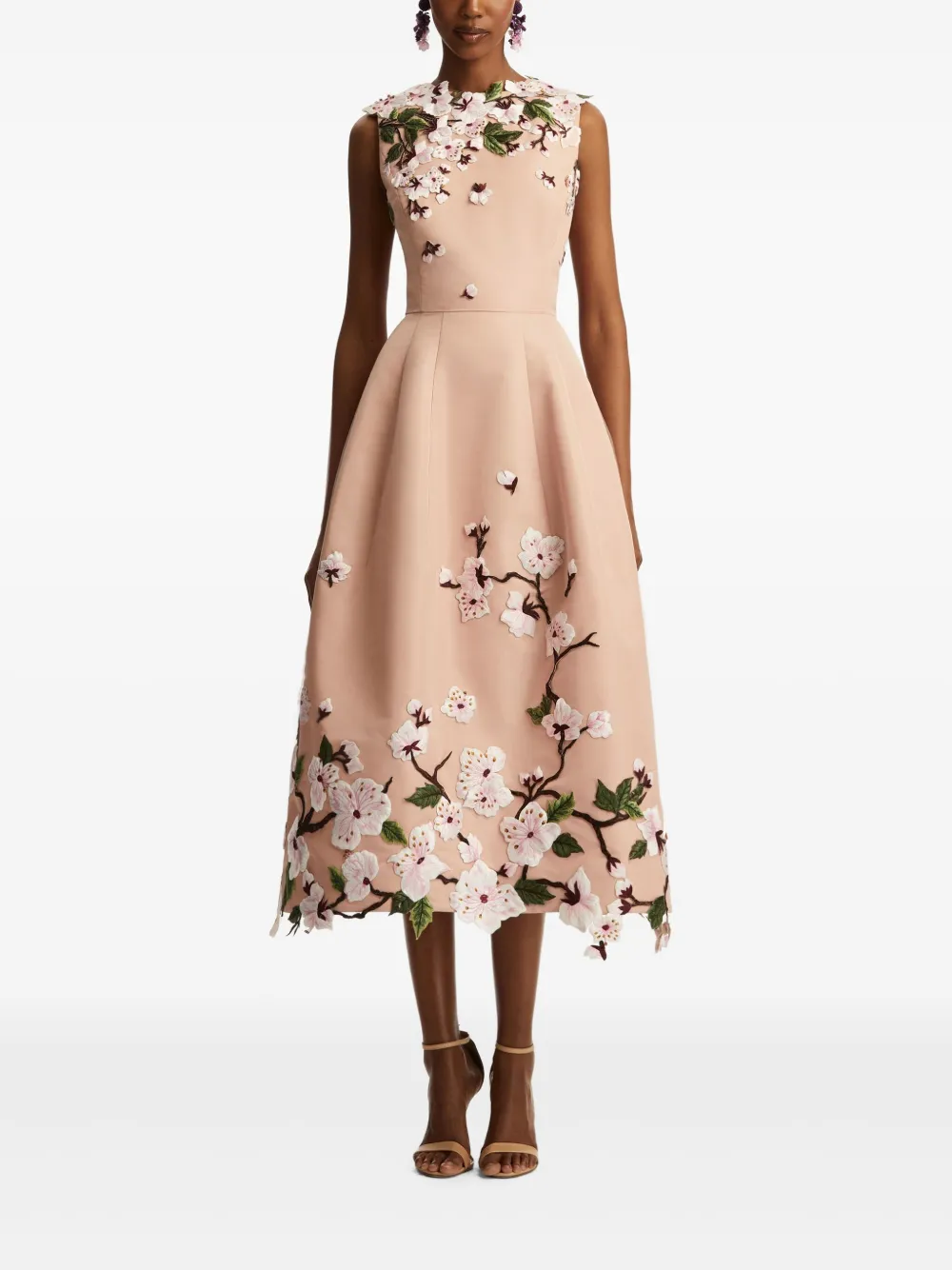 Oscar de la Renta Jurk met geborduurde bloemen Roze