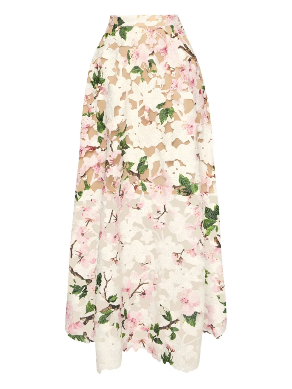Oscar de la Renta Rok met Cherry Blossom-print Beige