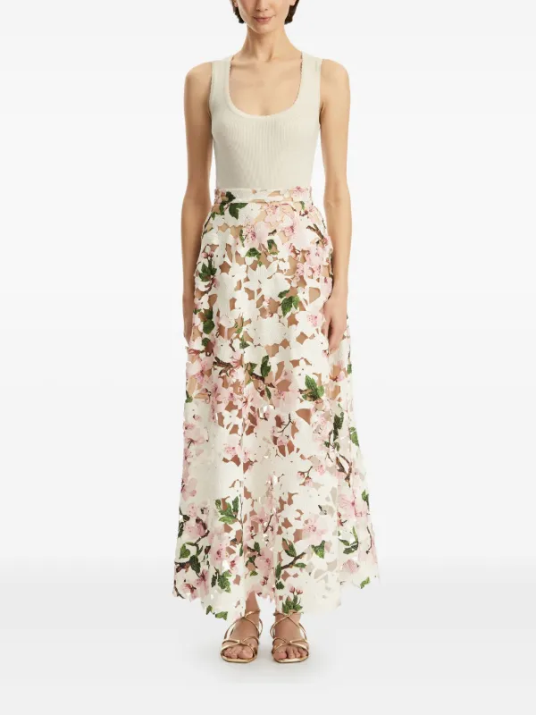 Oscar De La Renta Cherry Blossom-print Skirt | Neutrals
