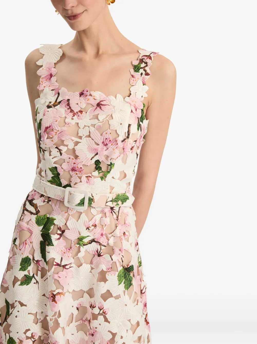 Oscar De La Renta Cherry Blossom Guipure Dress In Multi