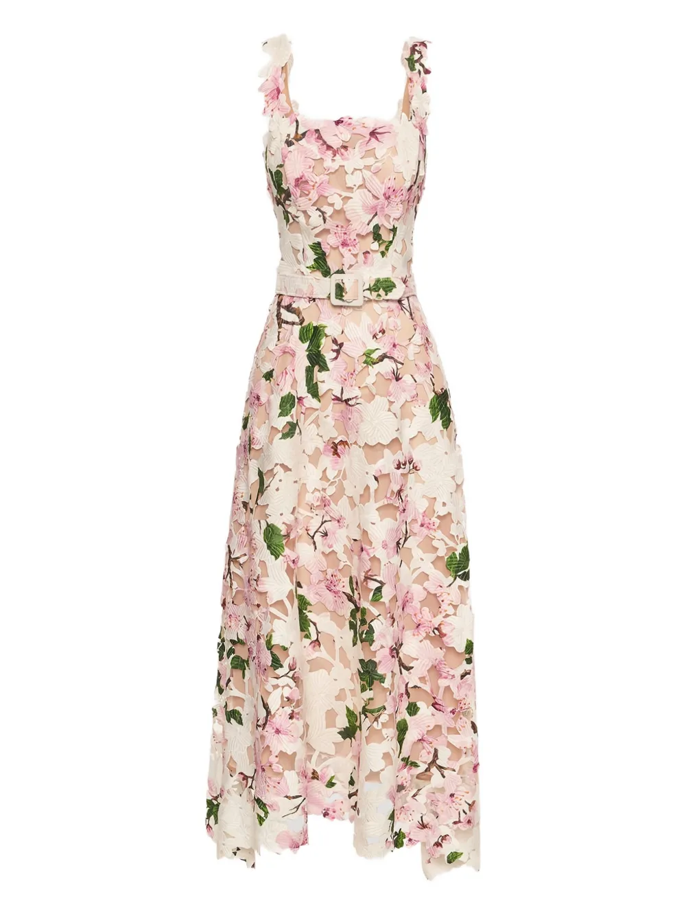 Oscar De La Renta Cherry Blossom Guipure Dress In Multi