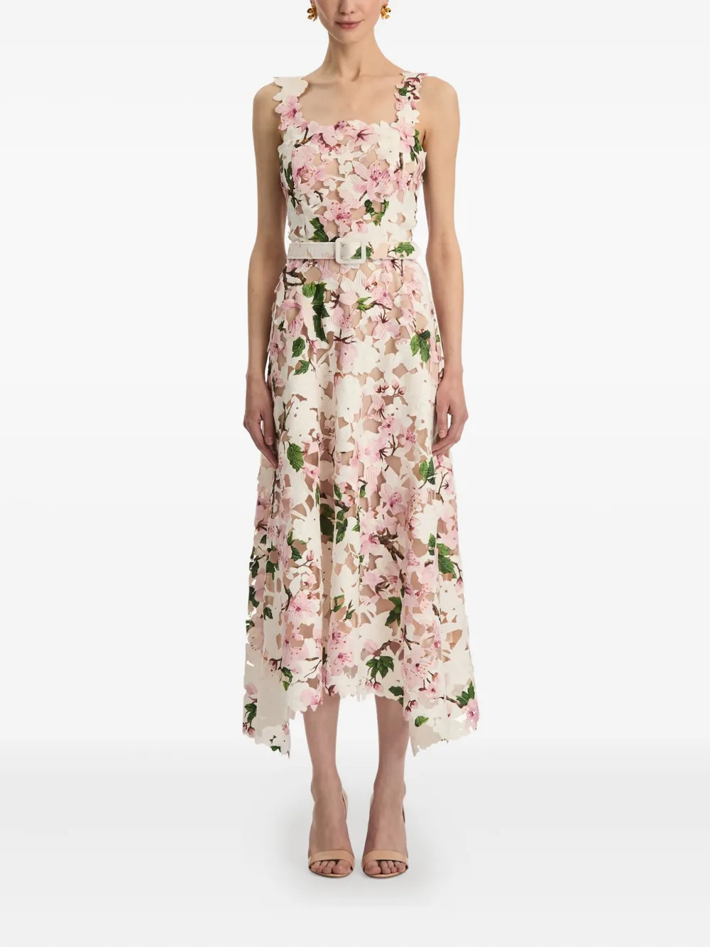 Oscar de la Renta Cherry Blossom guipure jurk - Roze