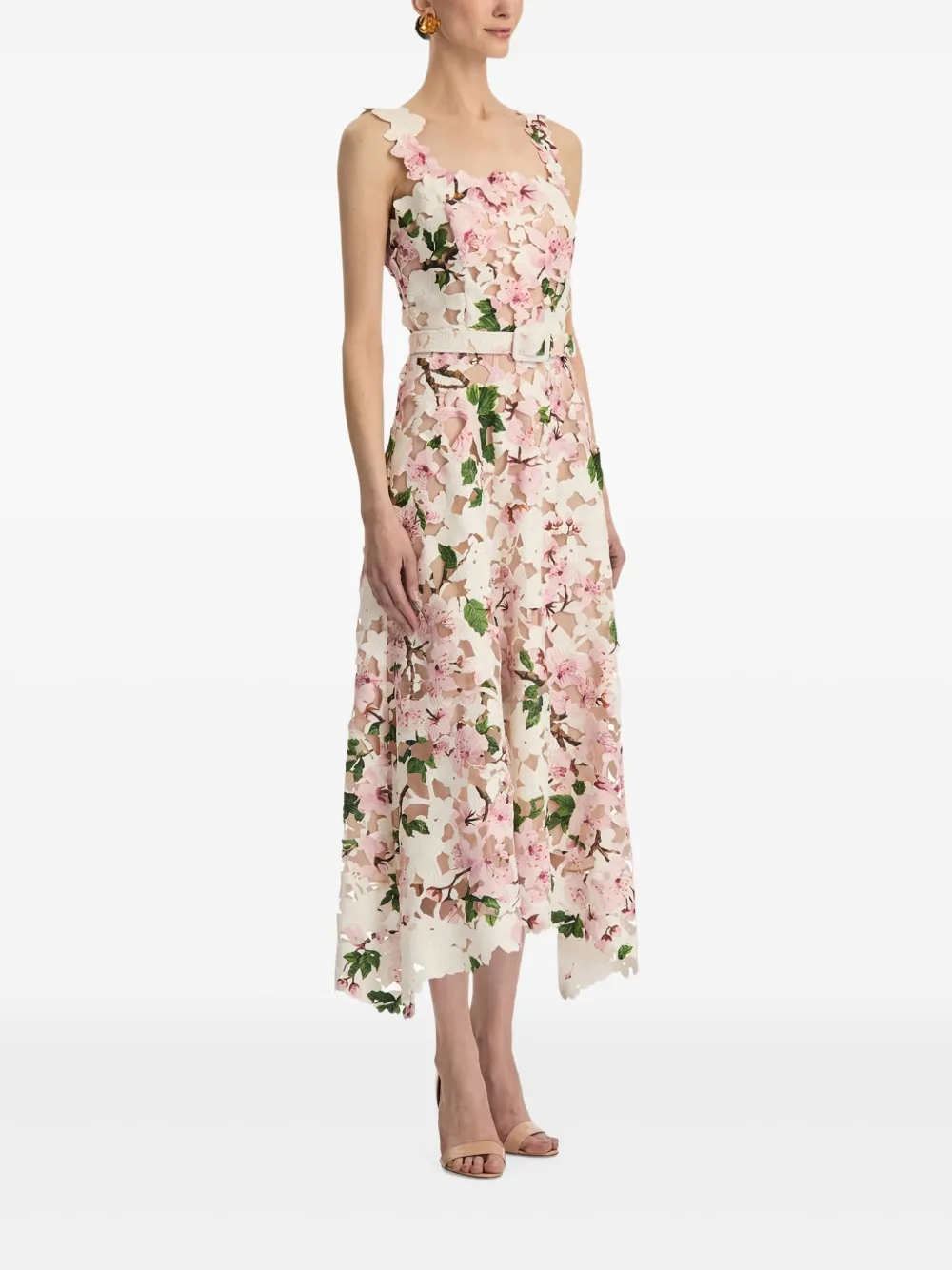 Oscar de la Renta Cherry Blossom guipure jurk Roze