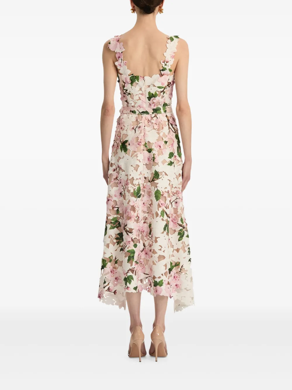 Oscar de la Renta Cherry Blossom guipure jurk Roze