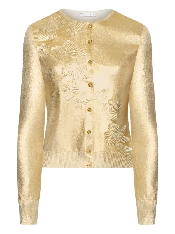 Oscar De La Renta Embellished button-up Cardigan Gold Farfetch