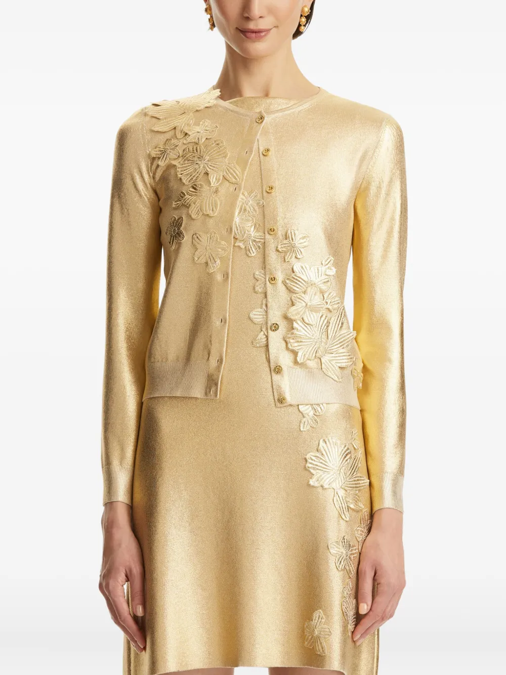 Oscar de la Renta Verfraaid button-up vest Goud