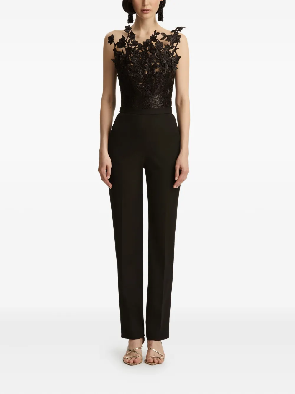 Oscar de la Renta Jumpsuit met geborduurde bloemen - Zwart