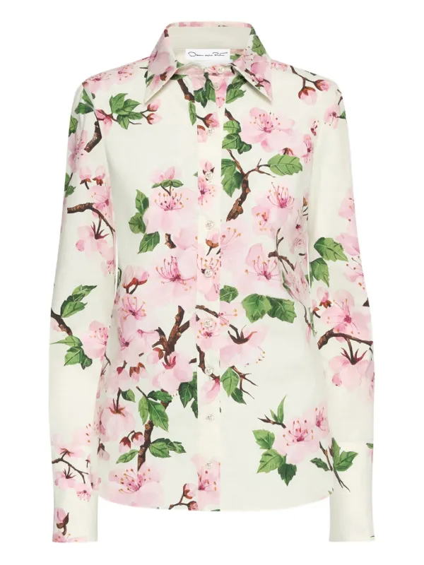 Oscar de la Renta Printed Poplin Shirt in White