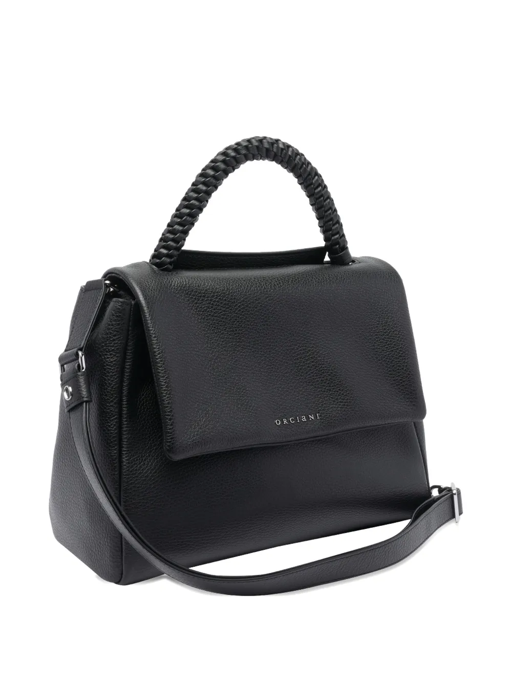 Orciani Leren shopper met logoprint Zwart