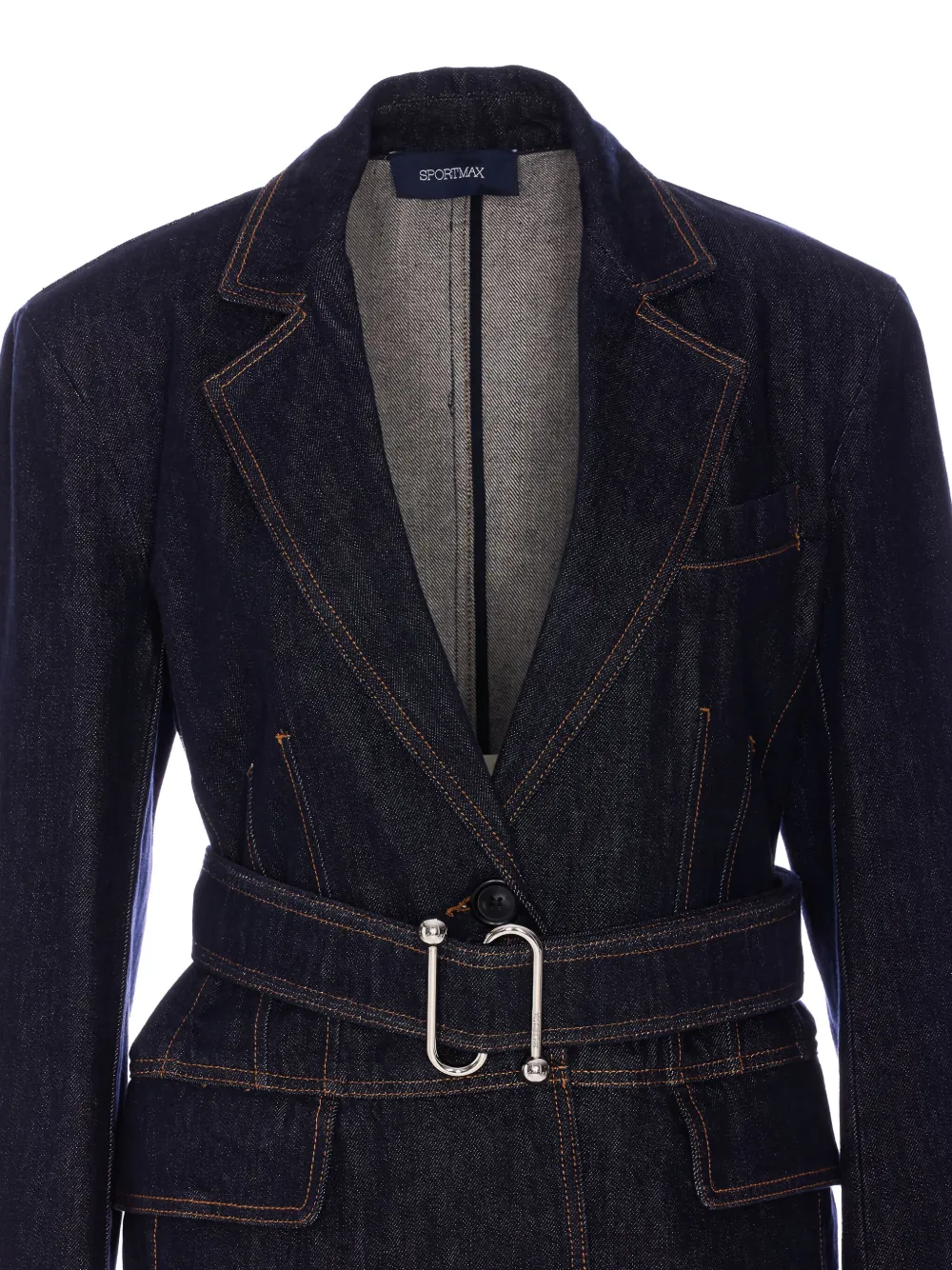 Sportmax Waist Belted Longline Jacket With Notched Lapels In Blue