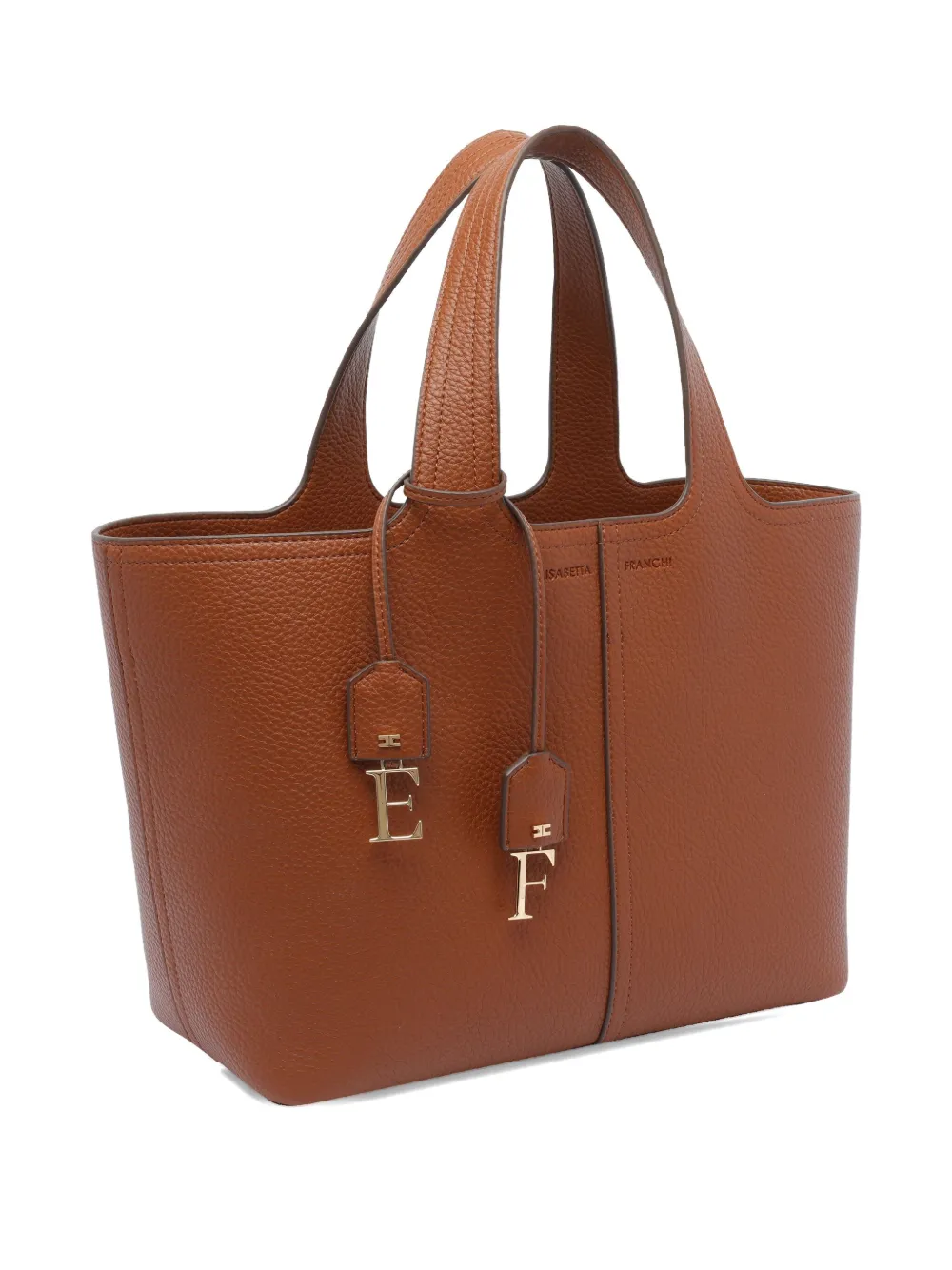 Elisabetta Franchi Logo Charm Medium Tote Bag In Brown
