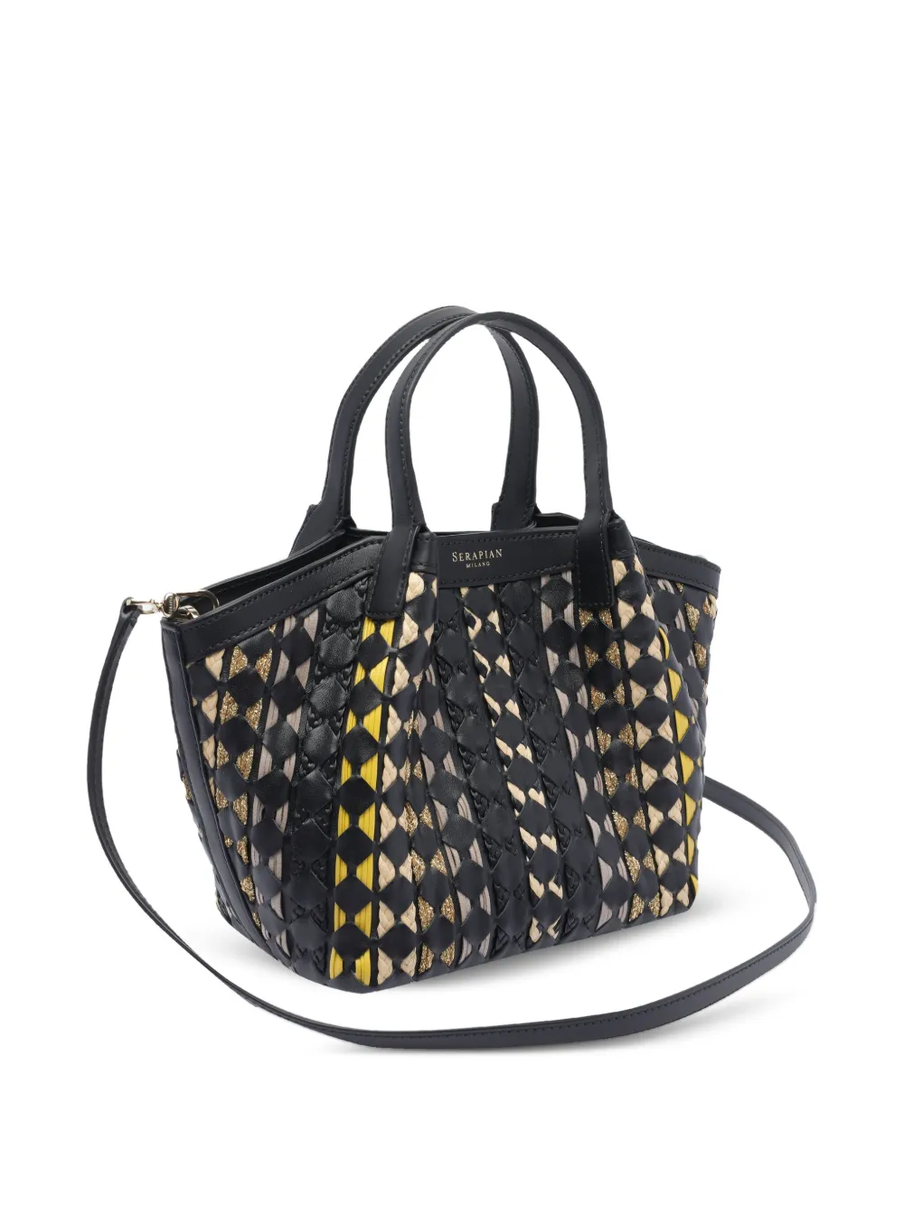 Serapian Mini Mosaico Secret Tote Bag in Black, view 3